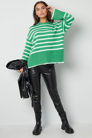 Wide knitted sweater stripes and flared sleeve - green h5 Picture9